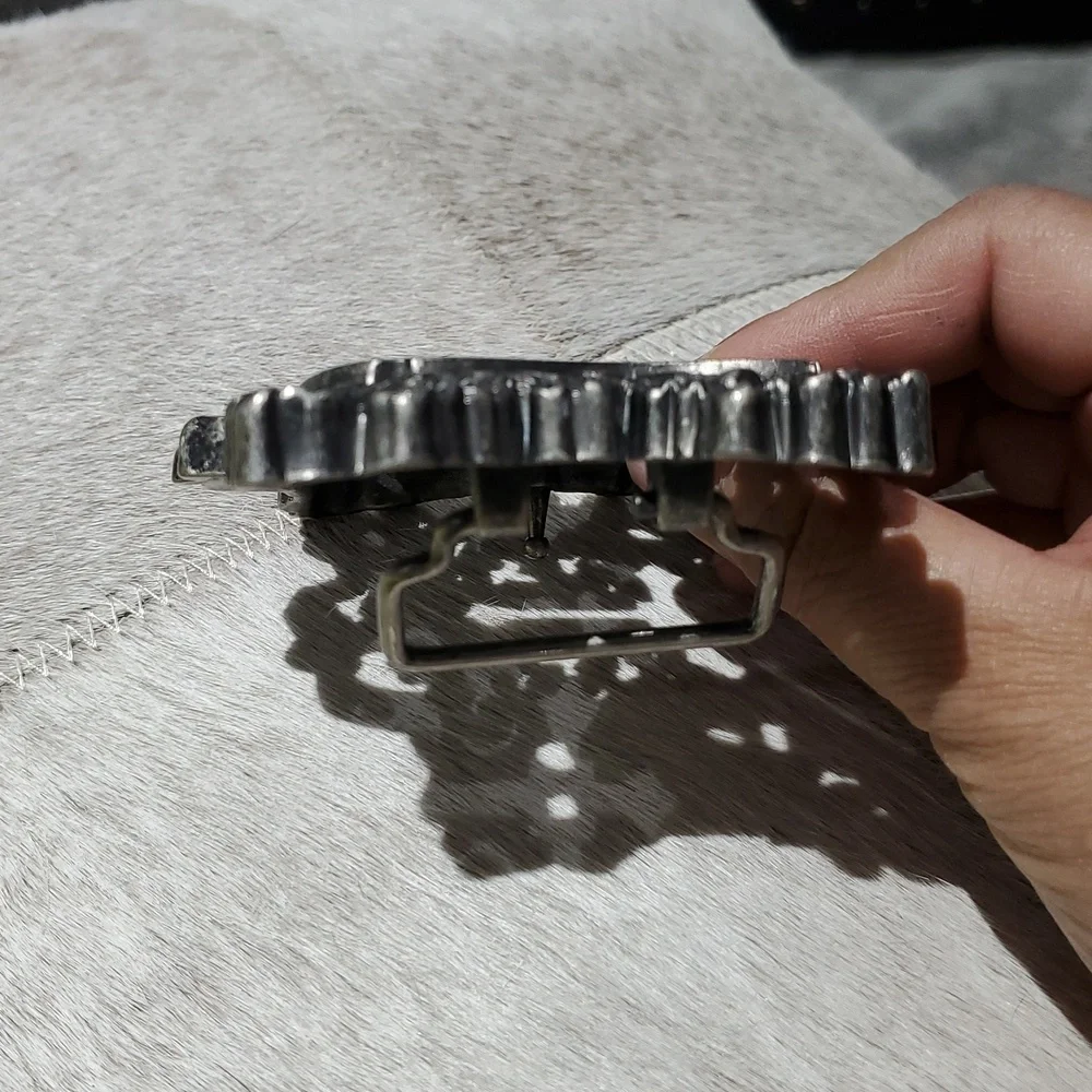 Ornate Cross Shield Goth Silver Tone Belt Buckle